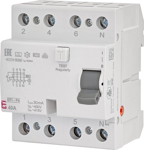 Wyłącznik różnicowoprądowy 4P 40A 0,03A EFI-P4 typ A 40/0.03 002061512 ETI