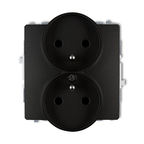 Mechanizm gniazda podwójnego do ramki DECO Soft, z uziemieniem 2x(2P+Z) czarny mat Karlik 12DGPRSO-2zp
