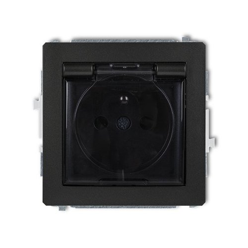 Mechanizm gniazda bryzgoszczelnego z uziemieniem 2P+Z (klapka dymna) czarny mat Karlik Deco 12DGPB-1zdp