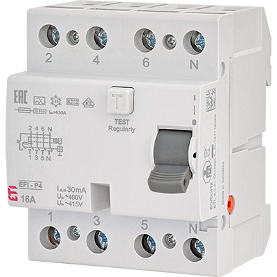 Wyłącznik różnicowoprądowy 4P 25A 0,03A EFI6-P4 typ AC 25/0.03 002061651 ETI