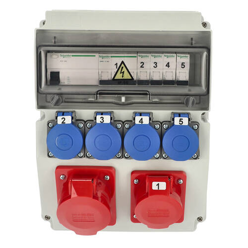 Rozdzielnica budowlana erbetka wyposażona ASTAT 446 Standard Plus IP65 32A/5P, 16A/5P, 4x230V Typ E IP44 IK08, wyłączniki...