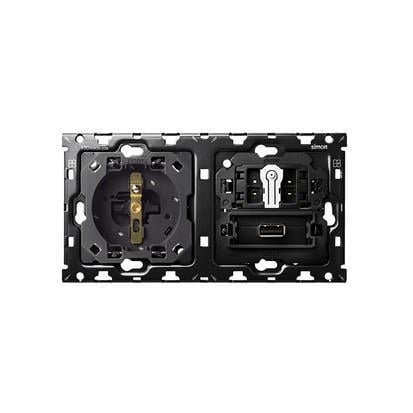Zestaw 2-krotny: 1 gniazdo + 1 łącznik krzyżowy + 1 ładowarka USB SmartCharge 2,1 A Simon 100 10010225-039