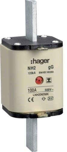 Bezpiecznik nożowy typ NH2, wsk.podwójny, uchwyt izol, gG, 100 A, 500 V a.c. LNH2100MK Hager