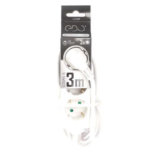 Przedłużacz domowy przenośny LOGAN S White 3 - krotny Schuko 3m EDO777566 <span class="keyword" >EDO Solutions</span>