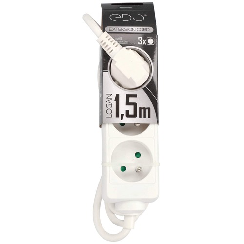Przedłużacz domowy przenośny LOGAN White 3 - krotny z uziemieniem 1,5m EDO777551 <span class="keyword" >EDO Solutions</span>