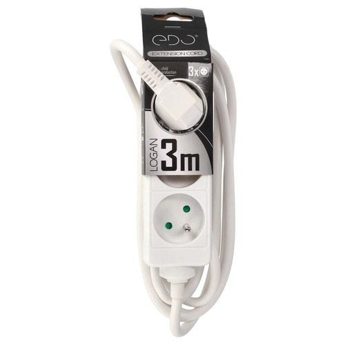 Przedłużacz domowy przenośny LOGAN White 3 - krotny z uziemieniem 3m EDO777552 <span class="keyword" >EDO Solutions</span>
