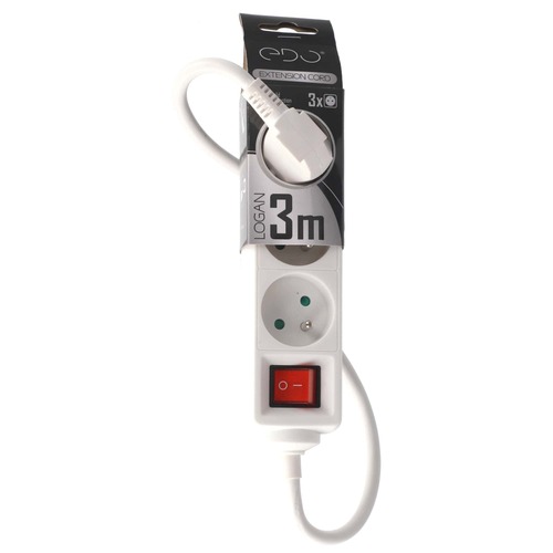 Przedłużacz domowy przenośny LOGAN White 3 - krotny z uziemieniem 3m z włącznikiem EDO777561 <span class="keyword" >EDO Solutions</span>