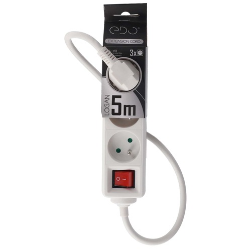 Przedłużacz domowy przenośny LOGAN White 3 - krotny z uziemieniem 5m z włącznikiem EDO777562 <span class="keyword" >EDO Solutions</span>