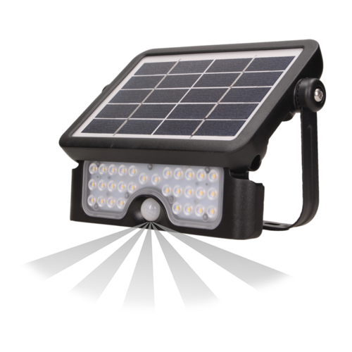 LUX LED 5W, naświetlacz solarny z czujnikiem ruchu 500lm, IP65, 4000K, 2x1500mAh, czarny