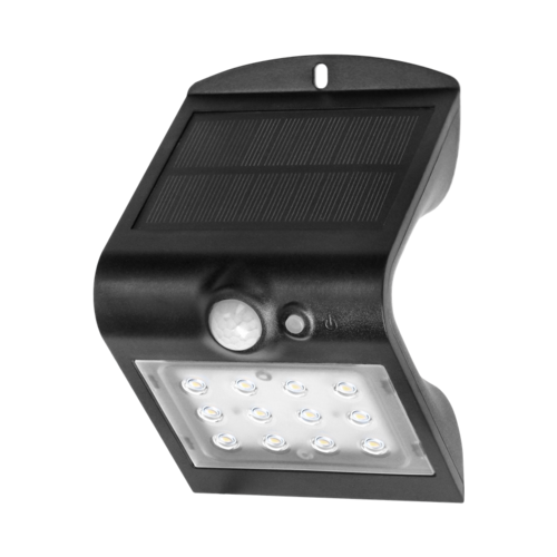 SILOE LED 1,5W, lampa solarna z czujnikiem ruchu 120st, 190lm, IP65, 4000K, 1200mAh, podwójne źródło światła, czarna