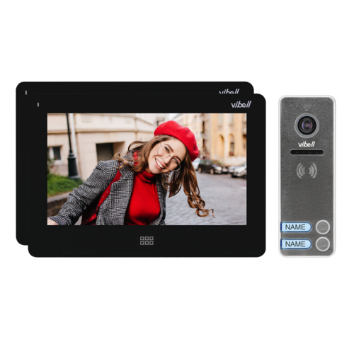 Zestaw wideodomofonowy 2-rodzinny, bezsłuchawkowy kolor, LCD 7", dotykowy, menu OSD, pamięć, gniazdo na kartę SD, DVR...
