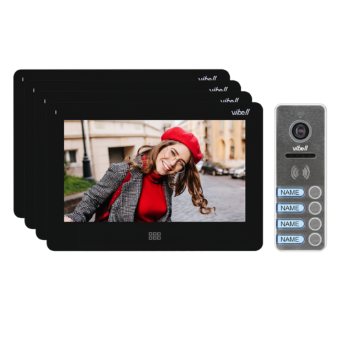 Zestaw wideodomofonowy 4-rodzinny, bezsłuchawkowy kolor, LCD 7", dotykowy, menu OSD, pamięć, gniazdo na kartę SD, DVR...