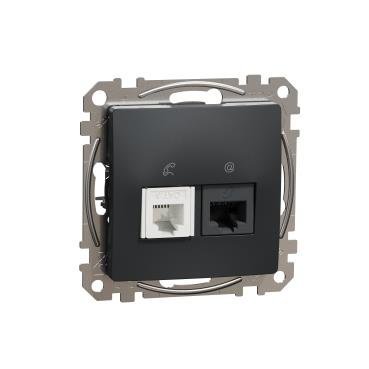 Gniazdo komputerowo-telefoniczne (RJ45 kat.6 UTP + RJ11) czarny, antracyt IP20 SDD114468 Sedna Design Schneider Electric