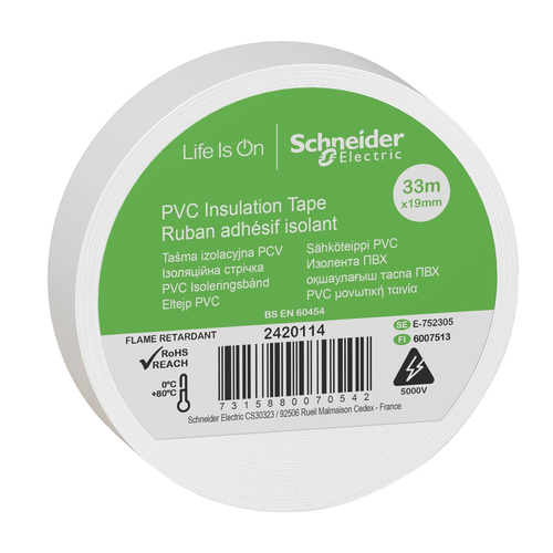Taśma izolacyjna 19mm 33m biała Thorsman 2420114 Schneider Electric